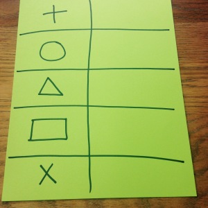 Pre-writing exercise. V needs to copy the shapes as close as he can in the boxes to the right.